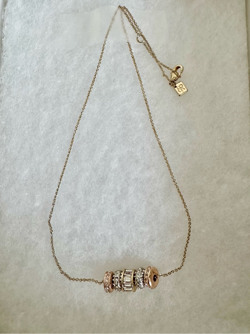 Banana Republic Delicate Rose Gold Bar Bead Necklace with Crystal Accents